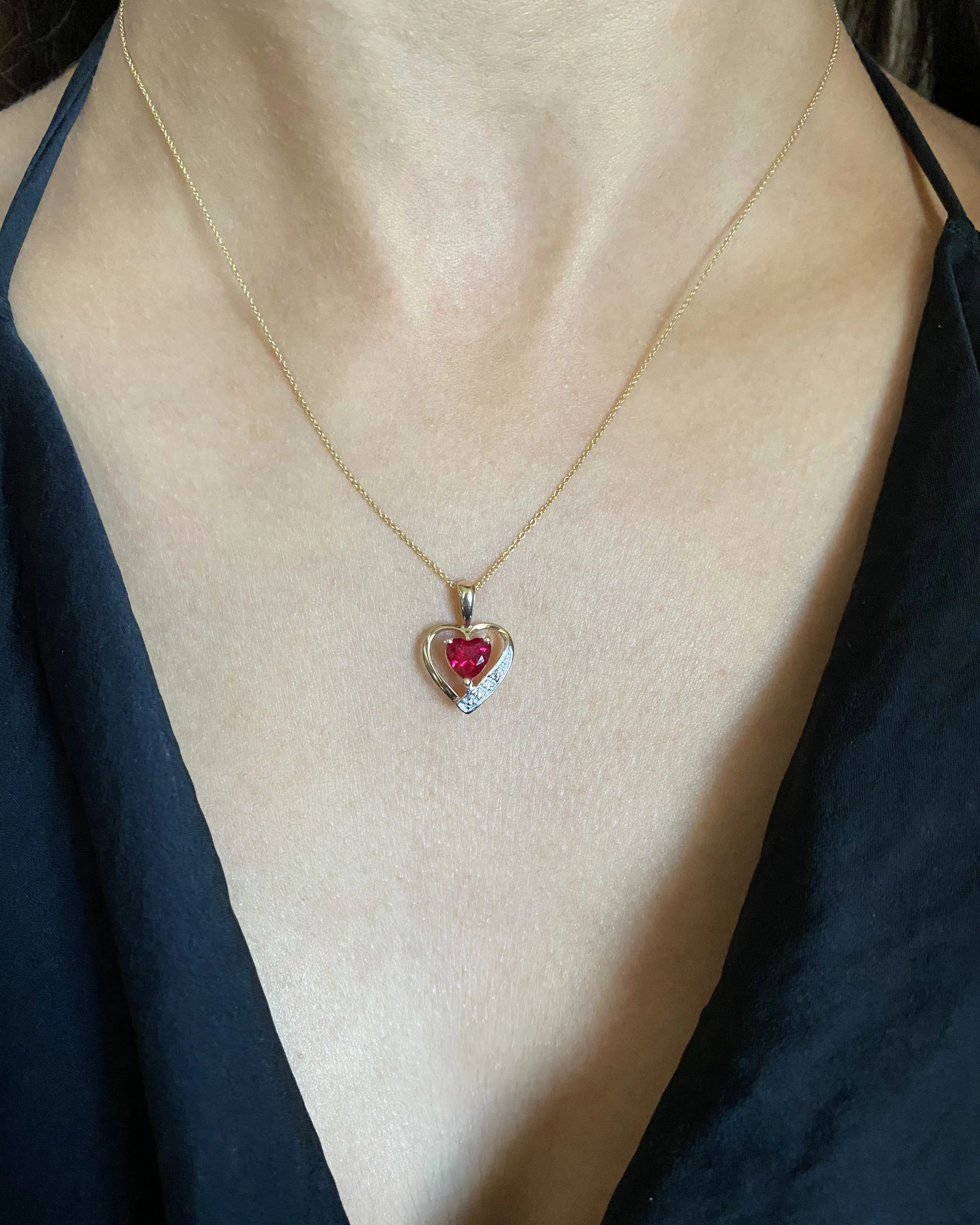 9ct Alluring Yellow Gold Created Ruby   Diamond Pendant Shiels
