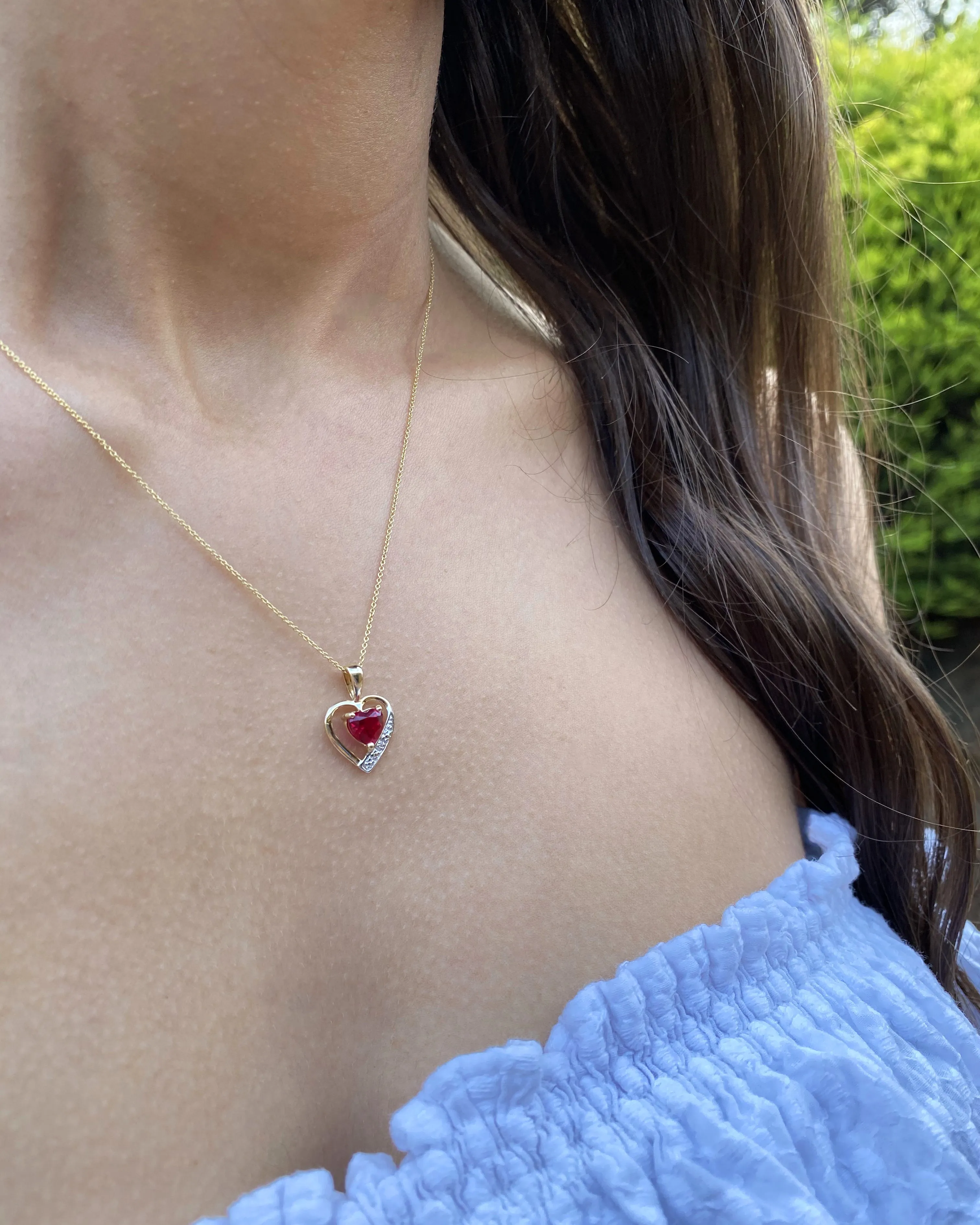 9ct Alluring Yellow Gold Created Ruby   Diamond Pendant Shiels