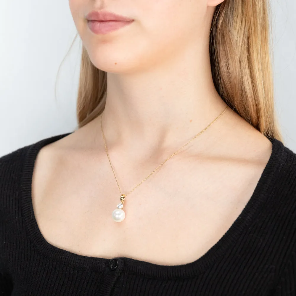 9ct Alluring Yellow Gold Cubic Zirconia and 12mm Simulated Pearl Pendant Shiels
