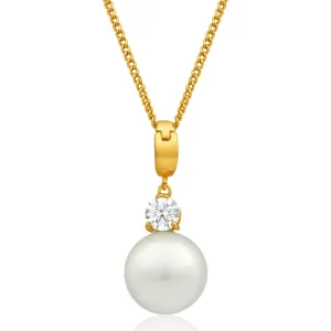 9ct Alluring Yellow Gold Cubic Zirconia and 12mm Simulated Pearl Pendant Shiels