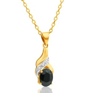 9ct Charming Yellow Gold Natural Black Sapphire 8x6mm and Diamond Pendant Shiels