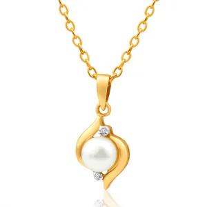 9ct Dazzling Yellow Gold Diamond   Pearl Pendant Shiels