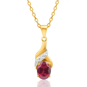 9ct Delightful Yellow Gold Created Ruby 8x6mm   Diamond Pendant Shiels