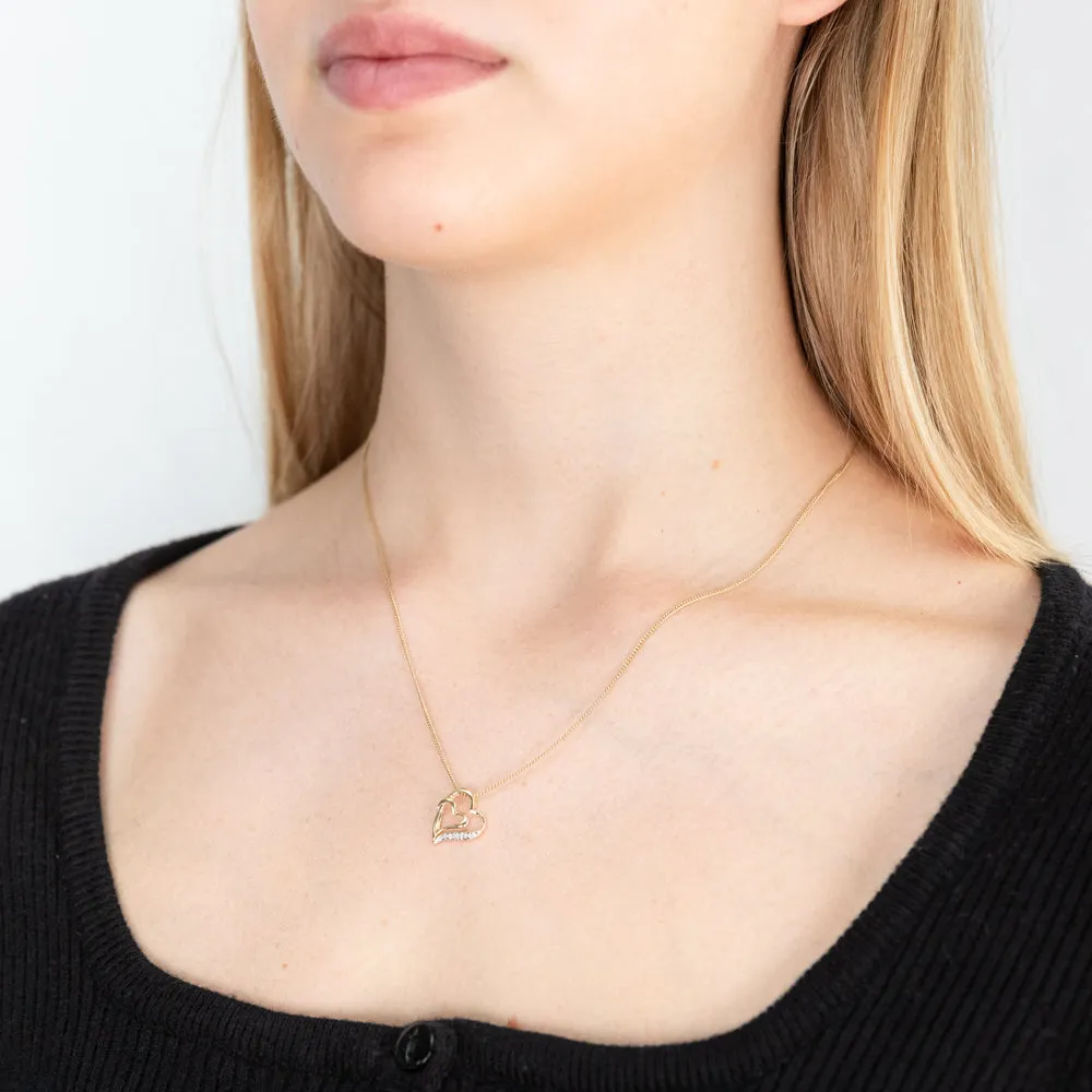 9ct Elegant Yellow Gold 2 Diamonds Heart Pendant Shiels