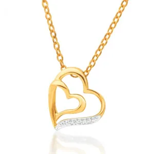 9ct Elegant Yellow Gold 2 Diamonds Heart Pendant Shiels