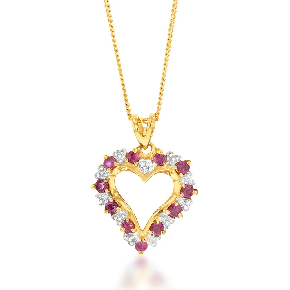 9ct Natural Ruby and Diamond Heart Pendant Shiels