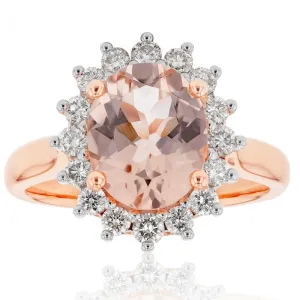 9ct Rose Gold 2.30ct Morganite and 1/2 Carat Diamond Ring Shiels