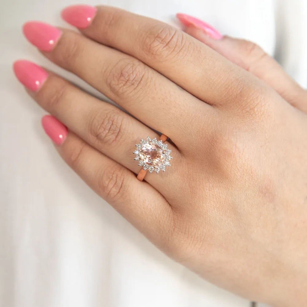 9ct Rose Gold 2.30ct Morganite and 1/2 Carat Diamond Ring Shiels
