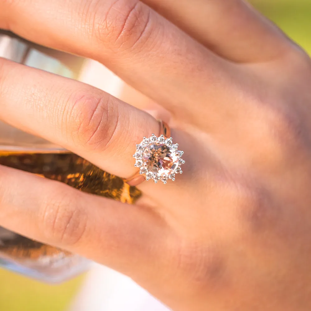 9ct Rose Gold 2.30ct Morganite and 1/2 Carat Diamond Ring Shiels