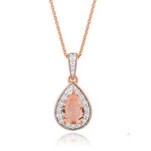 9ct Rose Gold Morganite Pear and 0.15 Carat Diamond Pendant on 45cm Chain Shiels