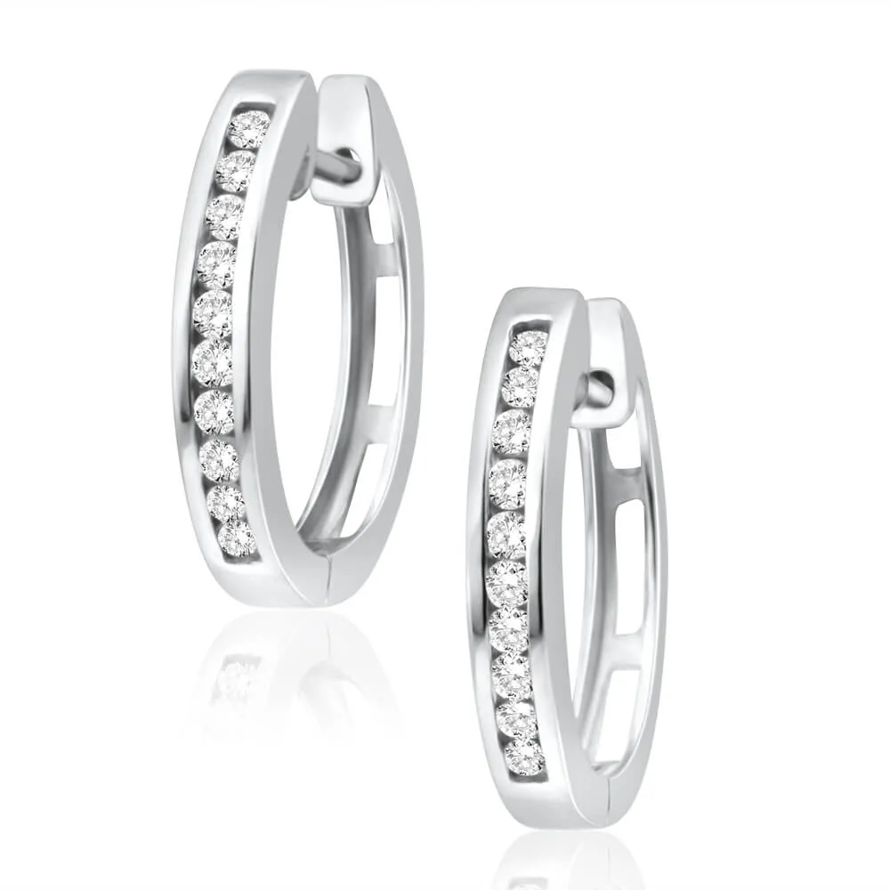 9ct Superb White Gold Diamond Hoop Earrings Shiels
