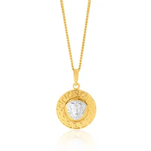 9ct Two-Tone Gold Medusa Greek Key Pendant Shiels
