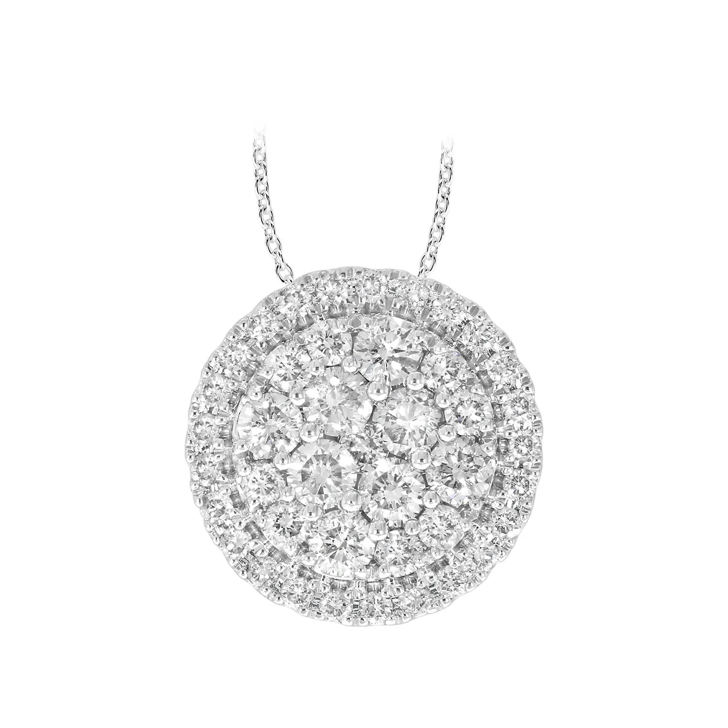 9ct White Gold 1 Carat Diamond Cluster Pendant on 45cm Chain Shiels