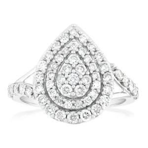 9ct White Gold 1 Carat Diamond Pear Shape Cluster Ring Shiels