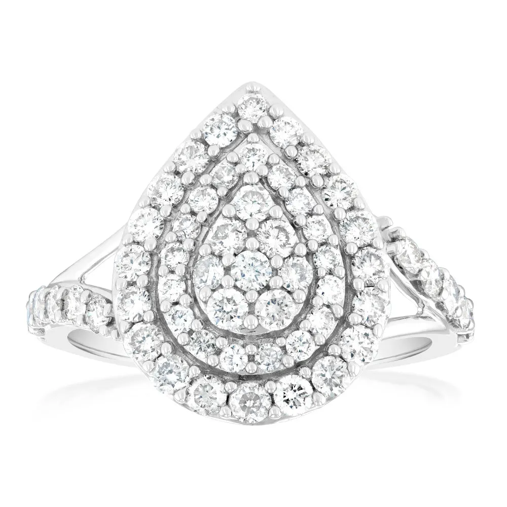 9ct White Gold 1 Carat Diamond Pear Shape Cluster Ring Shiels
