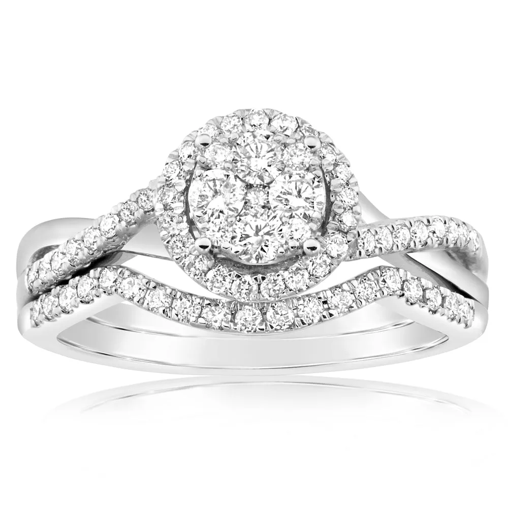 9ct White Gold 2 Ring Bridal Set With 3/5 Carats Of Diamonds Shiels