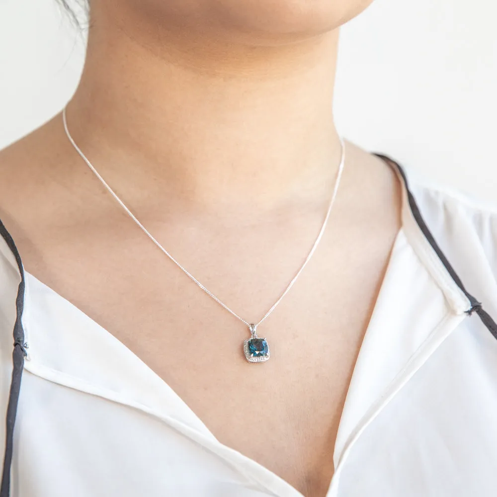 9ct White Gold 2.70ct London Blue Topaz and Diamond Pendant Shiels