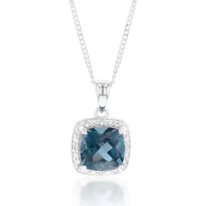 9ct White Gold 2.70ct London Blue Topaz and Diamond Pendant Shiels
