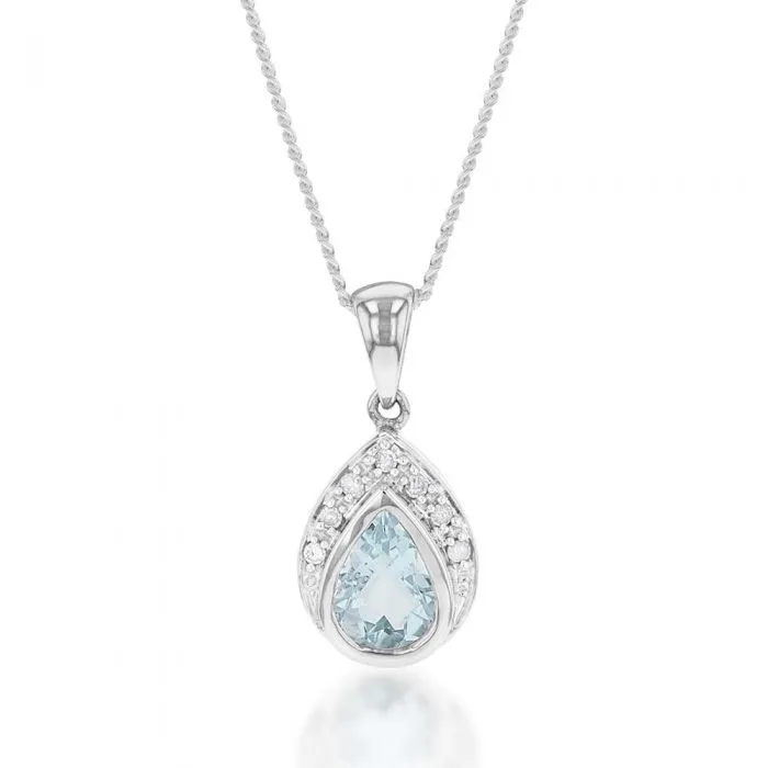 9ct White Gold Aquamarine   7 Diamond Pendant Shiels