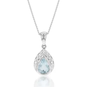 9ct White Gold Aquamarine   7 Diamond Pendant Shiels