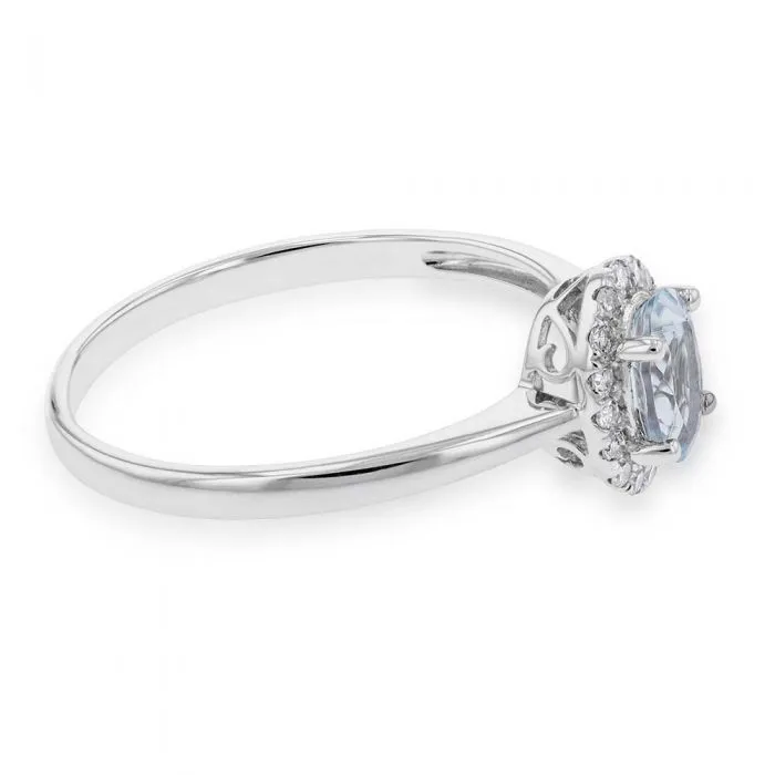 9ct White Gold Aquamarine and 0.10 Carat Diamond Ring Shiels