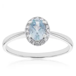 9ct White Gold Aquamarine and 0.10 Carat Diamond Ring Shiels