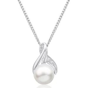 9ct White Gold Freshwater Pearl and Diamond Pendant Shiels