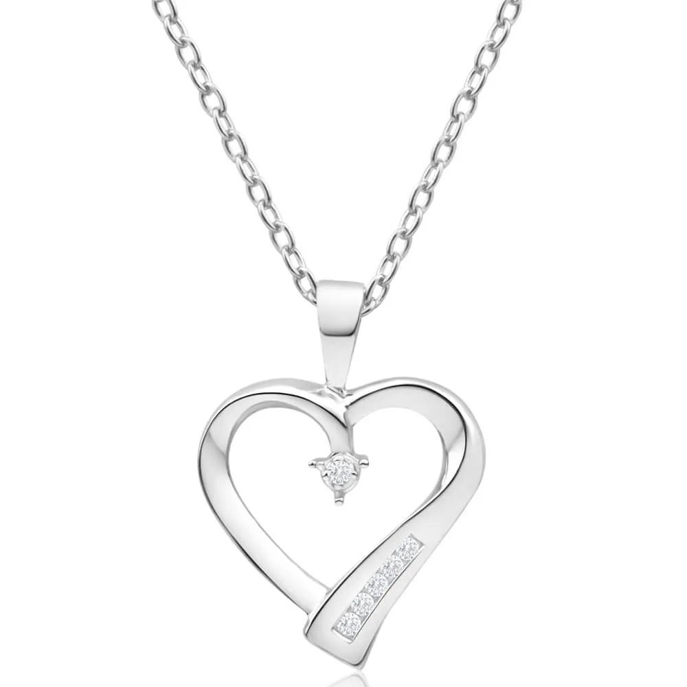 9ct White Gold Heart Shaped Channel Set Diamond Pendant Shiels