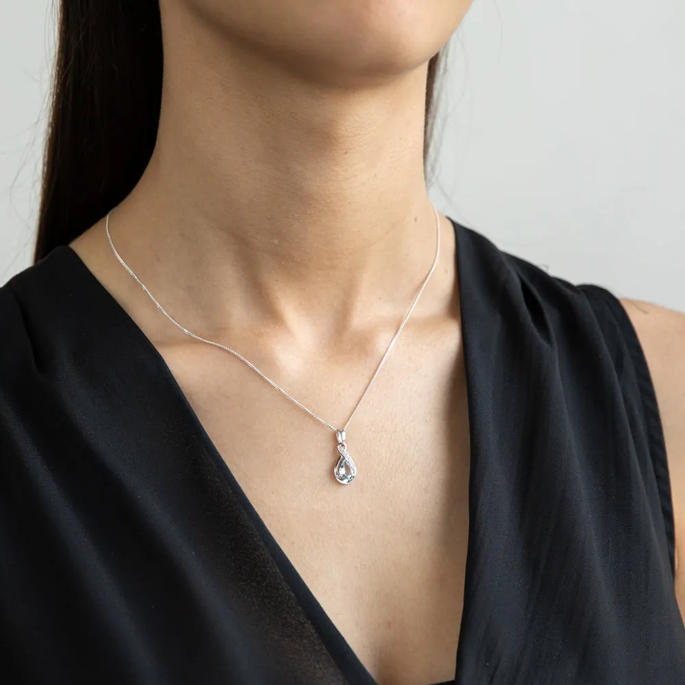 9ct White Gold Pear Shaped Aquamarine   Diamond Pendant Shiels