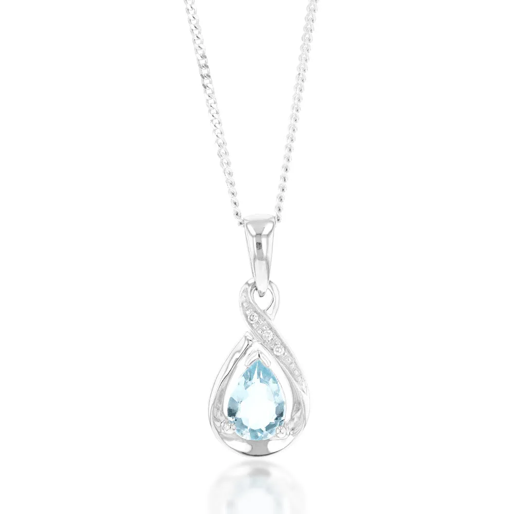 9ct White Gold Pear Shaped Aquamarine   Diamond Pendant Shiels