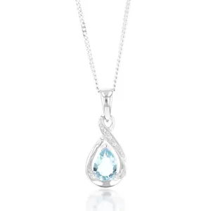 9ct White Gold Pear Shaped Aquamarine   Diamond Pendant Shiels