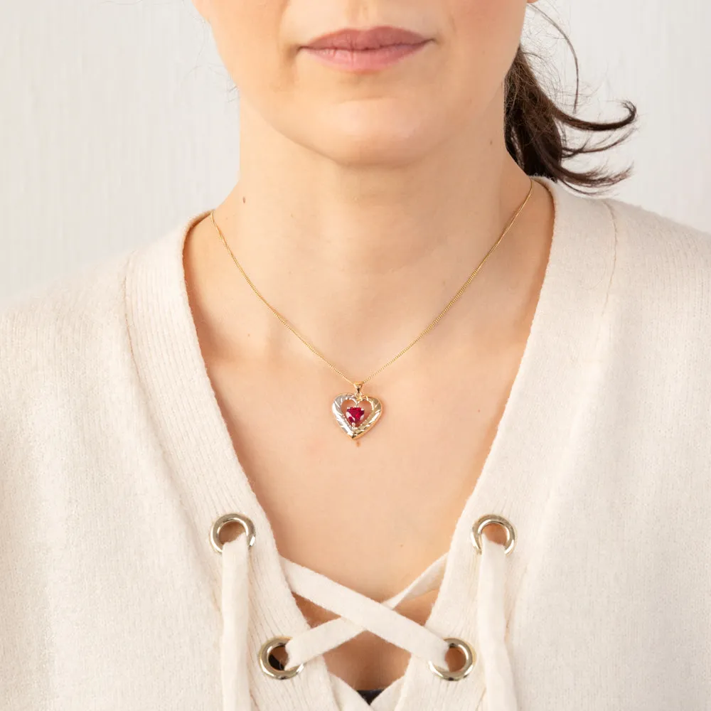 9ct Yellow And White Gold Created Ruby Heart Pendant Shiels