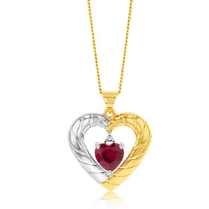 9ct Yellow And White Gold Created Ruby Heart Pendant Shiels