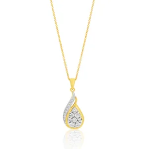 9ct Yellow and White Gold Diamond Pendant with Chain Shiels