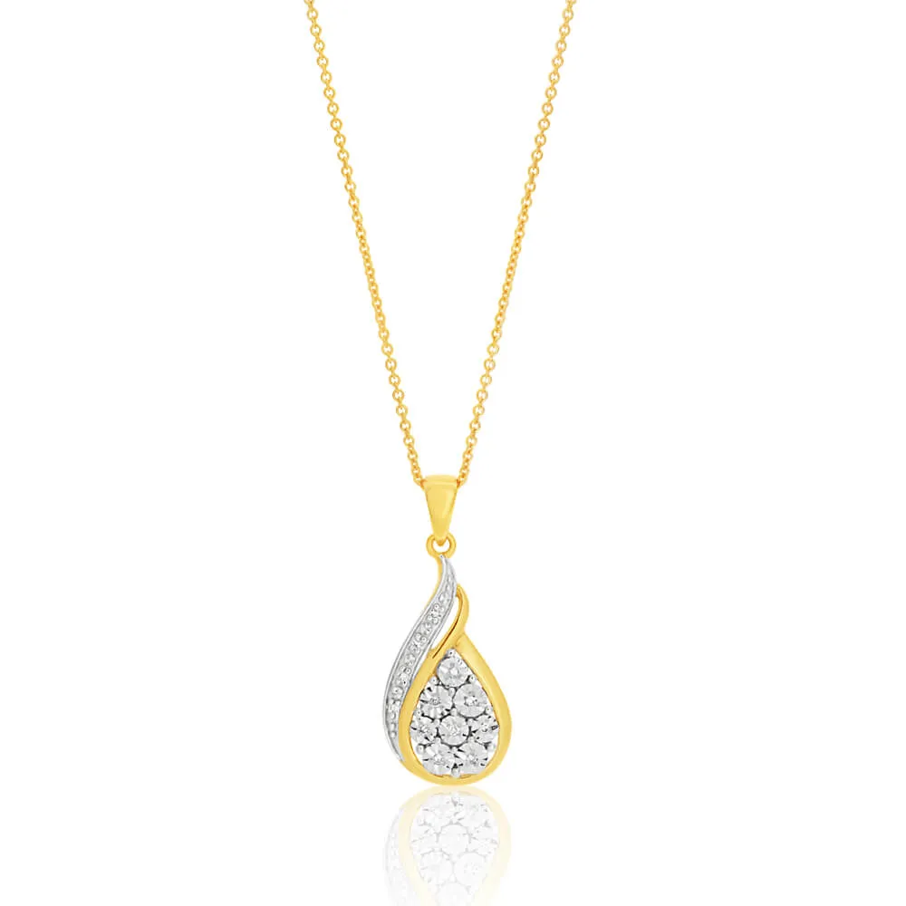 9ct Yellow and White Gold Diamond Pendant with Chain Shiels