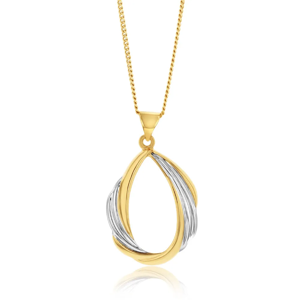 9ct Yellow And White Gold Twisted Pear Shaped Open Pendant Shiels