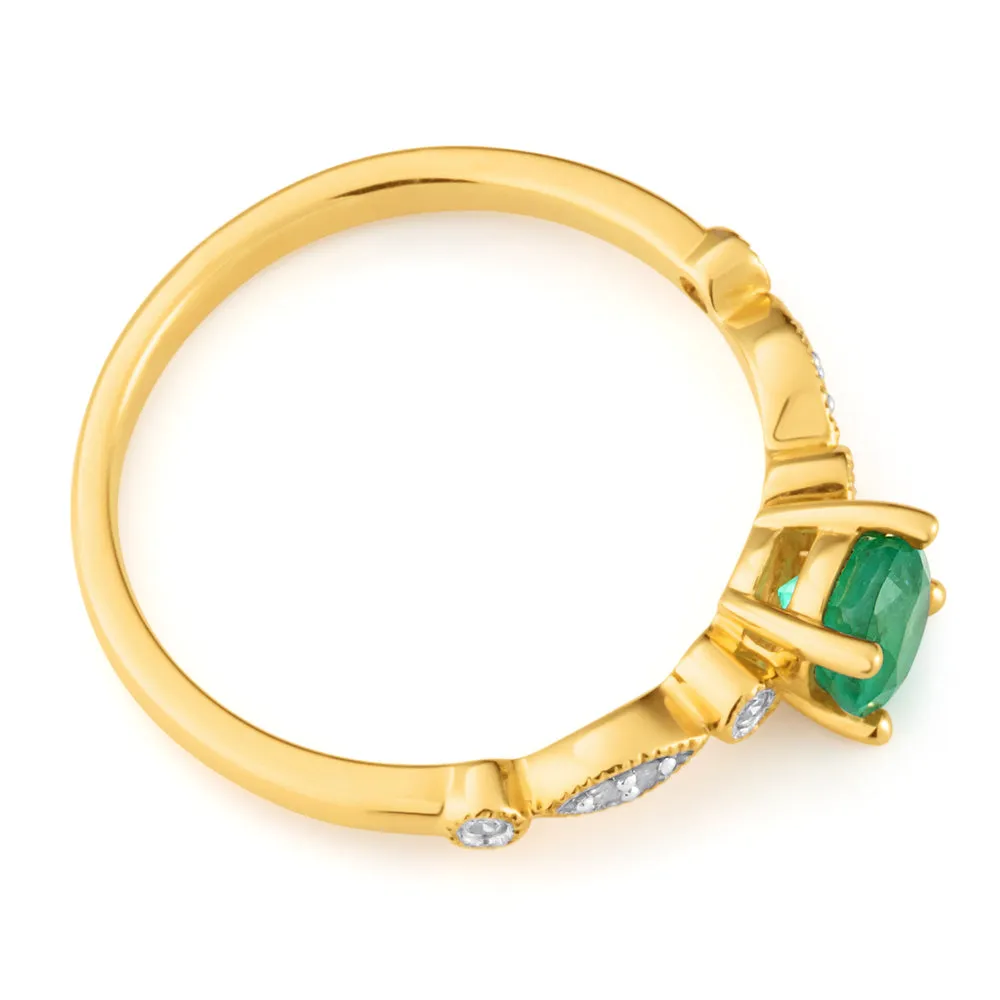 9ct Yellow Gold 0.53ct Natural Emerald and Diamond Ring Shiels