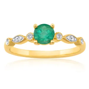 9ct Yellow Gold 0.53ct Natural Emerald and Diamond Ring Shiels