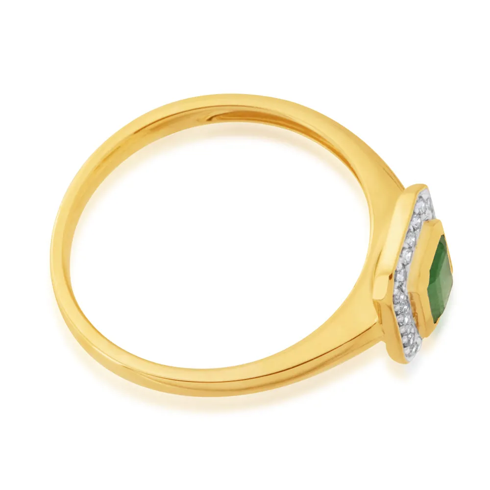 9ct Yellow Gold 0.6ct Natural Emerald and 1/10 Carat Diamond Ring Shiels