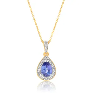 9ct Yellow Gold 0.75ct Tanzanite and 0.15 Carat Diamond Pear Pendant on 45cm Chain Shiels