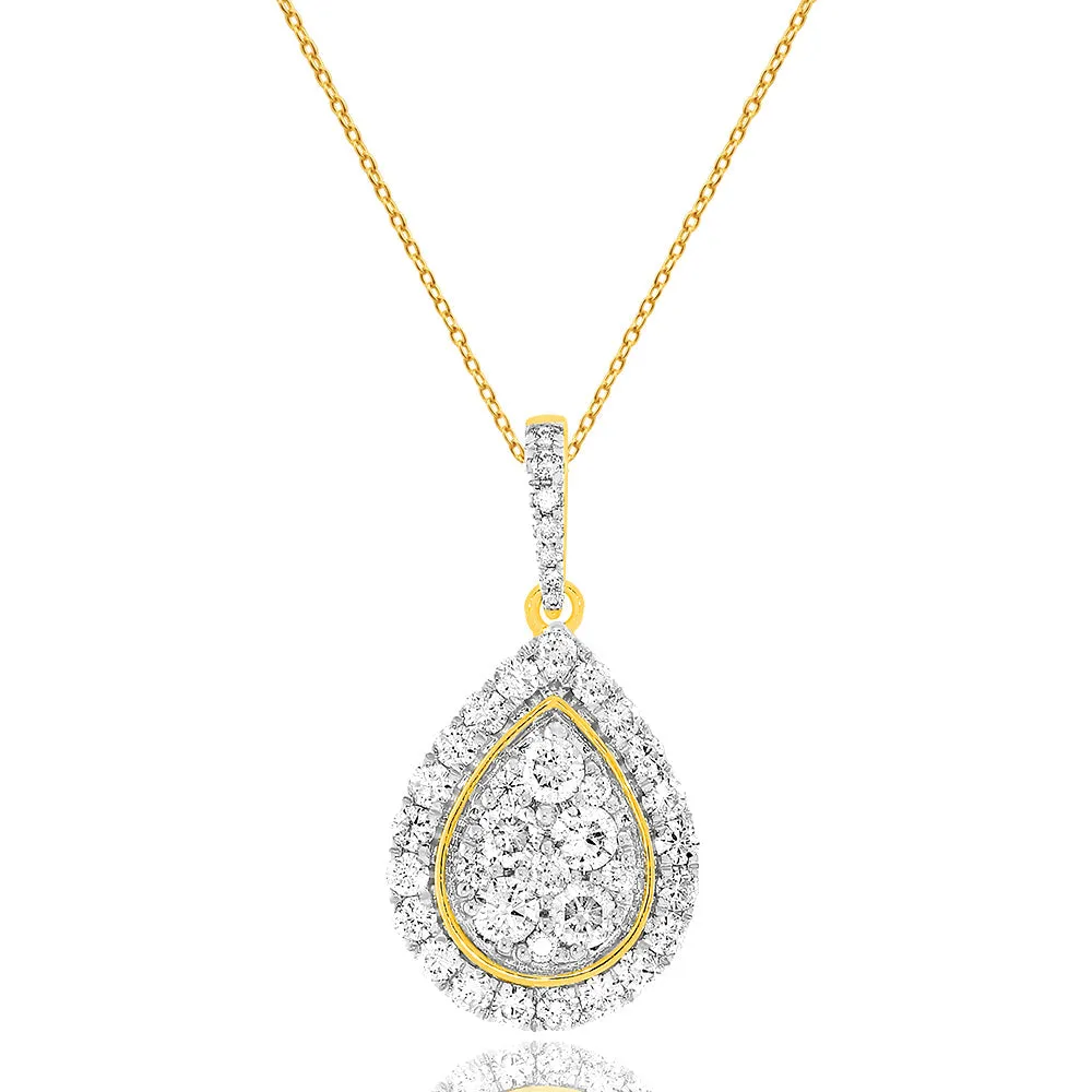 9ct Yellow Gold 1 Carat Diamond Pear Shape Pendant on 45cm Chain Shiels