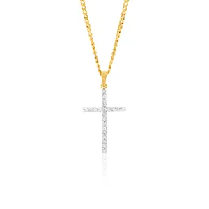 9ct Yellow Gold 1/10 Carat Diamond Cross Pendant Set with 22 Brilliant Diamonds Shiels