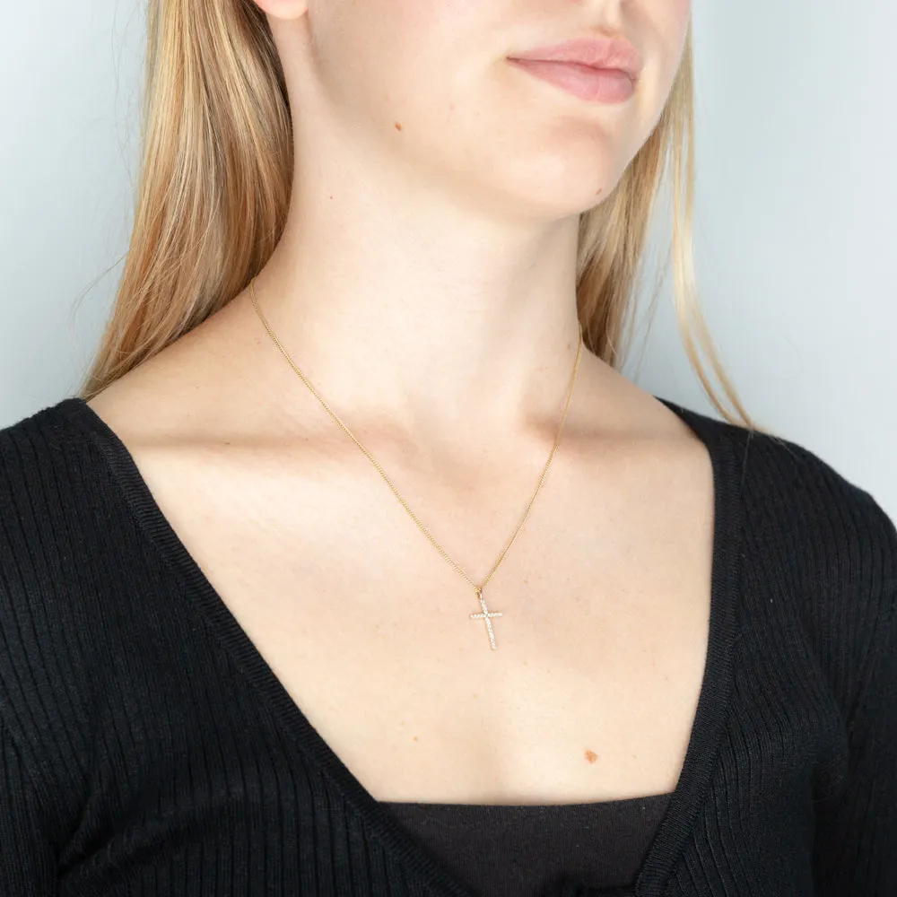9ct Yellow Gold 1/10 Carat Diamond Cross Pendant Set with 22 Brilliant Diamonds Shiels