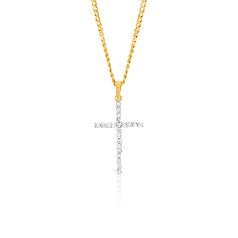 9ct Yellow Gold 1/10 Carat Diamond Cross Pendant Set with 22 Brilliant Diamonds Shiels