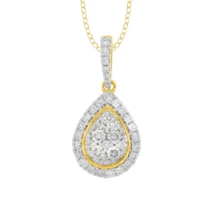 9ct Yellow Gold 1/2 Carat Diamond Pear Shaped Pendant on 45cm Chain Shiels