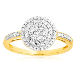 9ct Yellow Gold 1/2 Carat Halo Diamond Ring Shiels