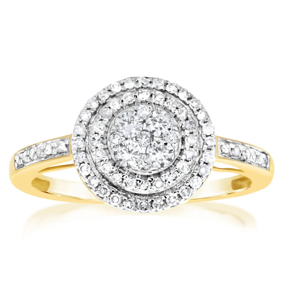 9ct Yellow Gold 1/2 Carat Halo Diamond Ring Shiels