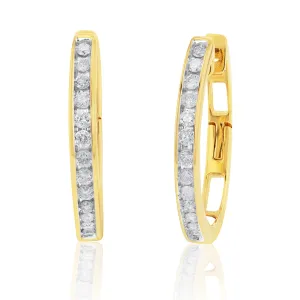 9ct Yellow Gold 1/4 Carat Hoop Earrings with 26 Diamonds Shiels