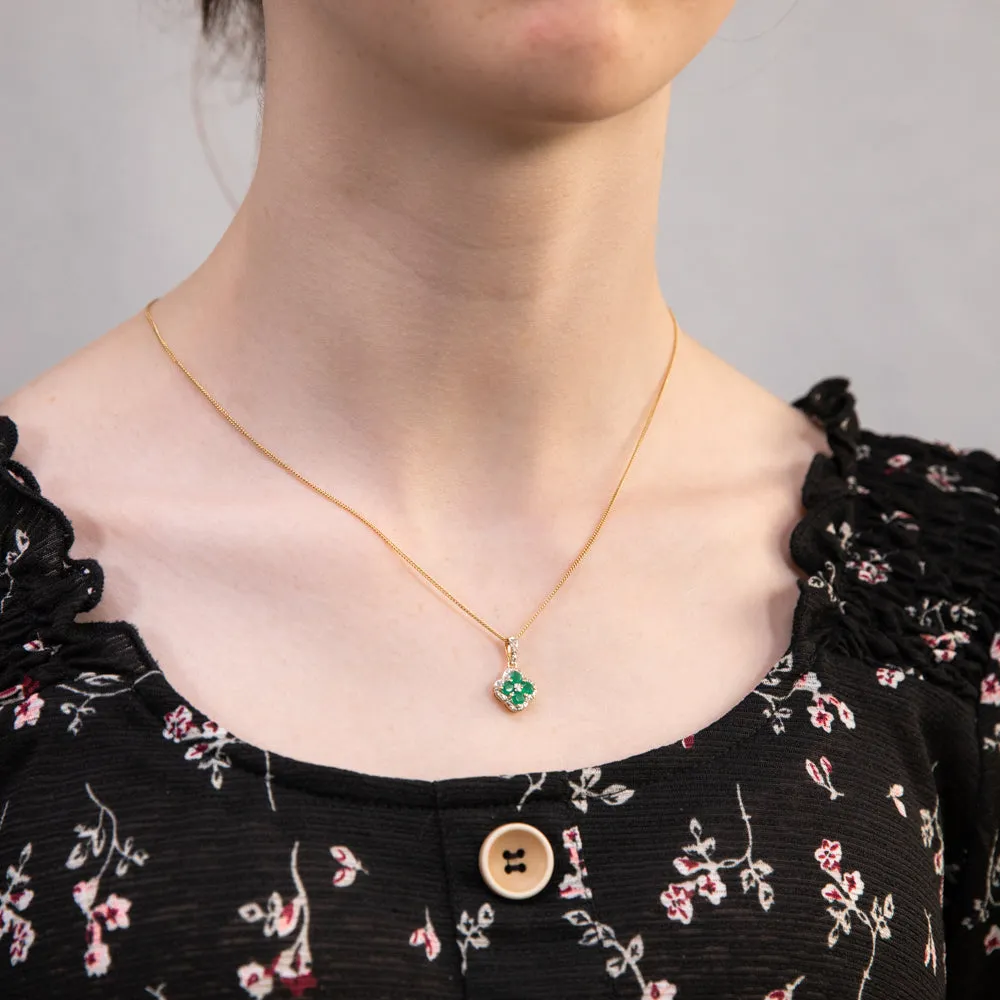 9ct Yellow Gold 1ct Natural Emerald and 1/10 Carat Diamond 4 Leaf Clover Pendant Shiels