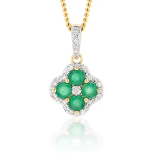 9ct Yellow Gold 1ct Natural Emerald and 1/10 Carat Diamond 4 Leaf Clover Pendant Shiels
